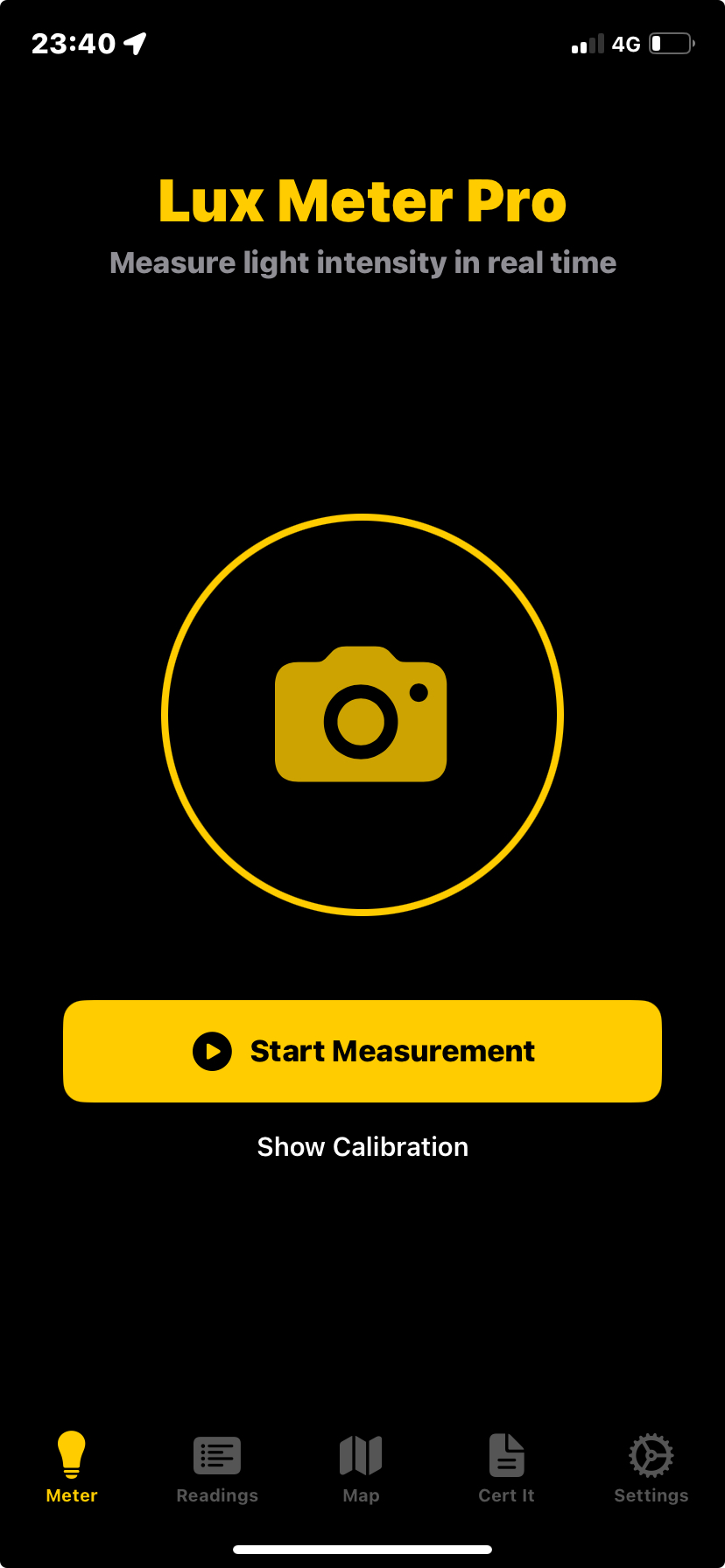 Professional Lux Meter Main Interface