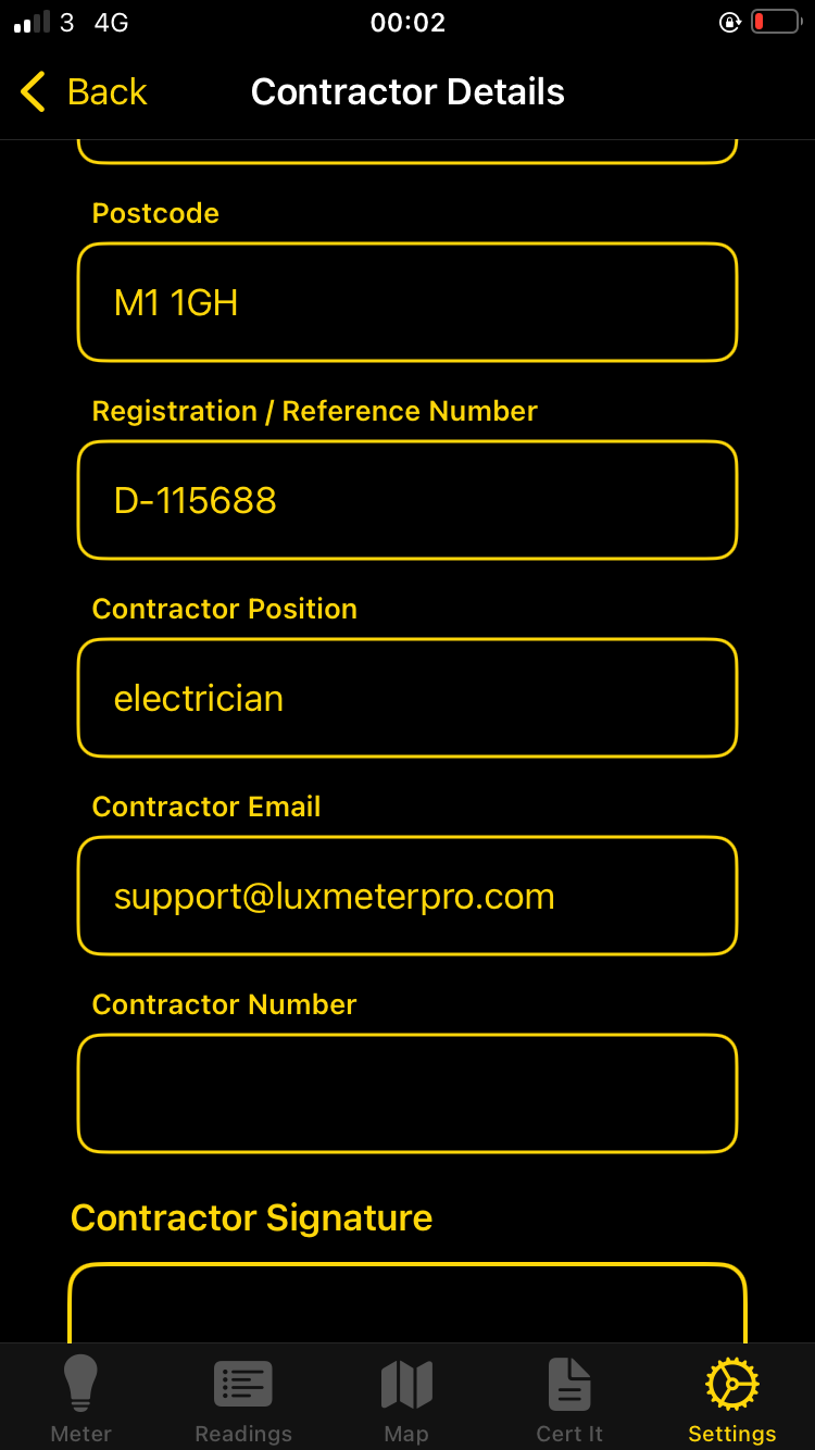 Registration Number with Governing Body, Position, Email and Number